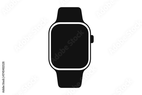 Black and white silhouette icon of a modern digital smartwatch device