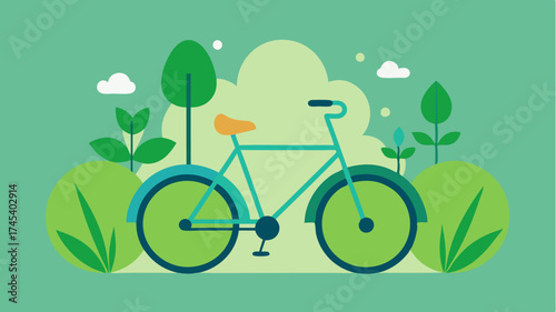 A bicycle surrounded by greenery conveying sustainable transportation and a lowcarbon lifestyle.
