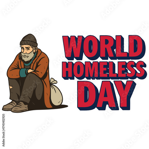 World Homeless Day Illustration – Thoughtful Character Art for Awareness, Empathy, and Social Impact