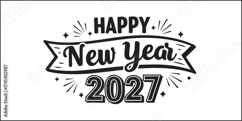 Happy New Year 2027 Festive Typography celebration