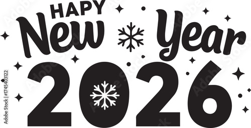 Happy New Year 2026 with snowflake on white background
