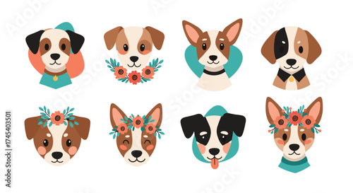 Adorable dog portraits with floral accents for a charming aesthetic.