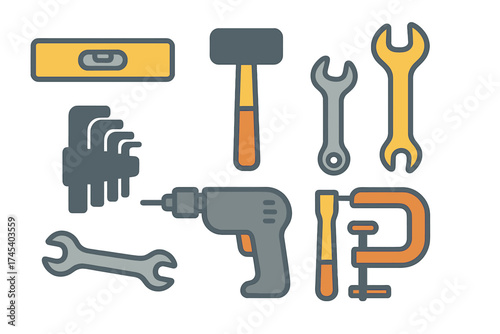Collection of essential hand tools and power equipment for construction and home repair work