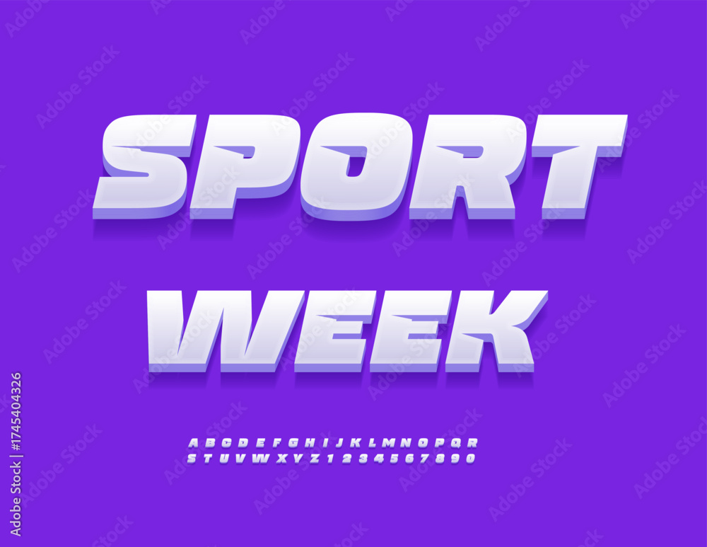 Obraz premium Vector Trendy poster Sport Week. Modern Dynamic Font. Unique 3D Alphabet Letters and Numbers set