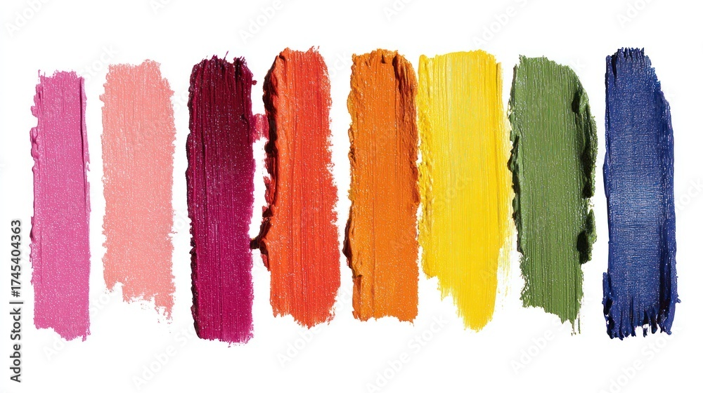 Fototapeta premium Vibrant color palette with various paint strokes on a white background