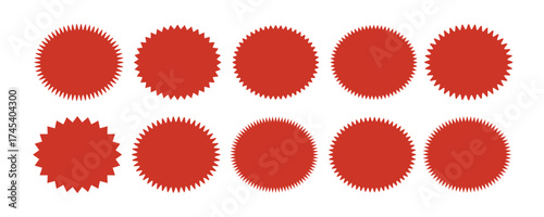 Set of circles with zigzag edges, Sunburst sticker shapes.Rounded starburst zigzag badge.