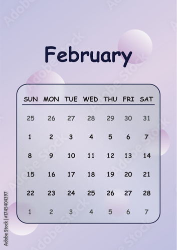 Calendar for 2026 Romantic Bubble Gradient Design Heart Glow Gradient Bubbles Soft Violet Gradient Bubbles Calendar