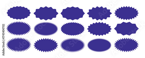 Set of circles with zigzag edges, Sunburst sticker shapes.Rounded starburst zigzag badge.