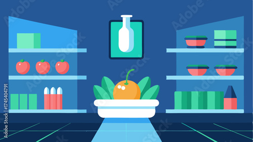 A digital interface overlaying a grocery store aisle enabling shoppers to scan products for nutritional information and recipe ideas in realtime.