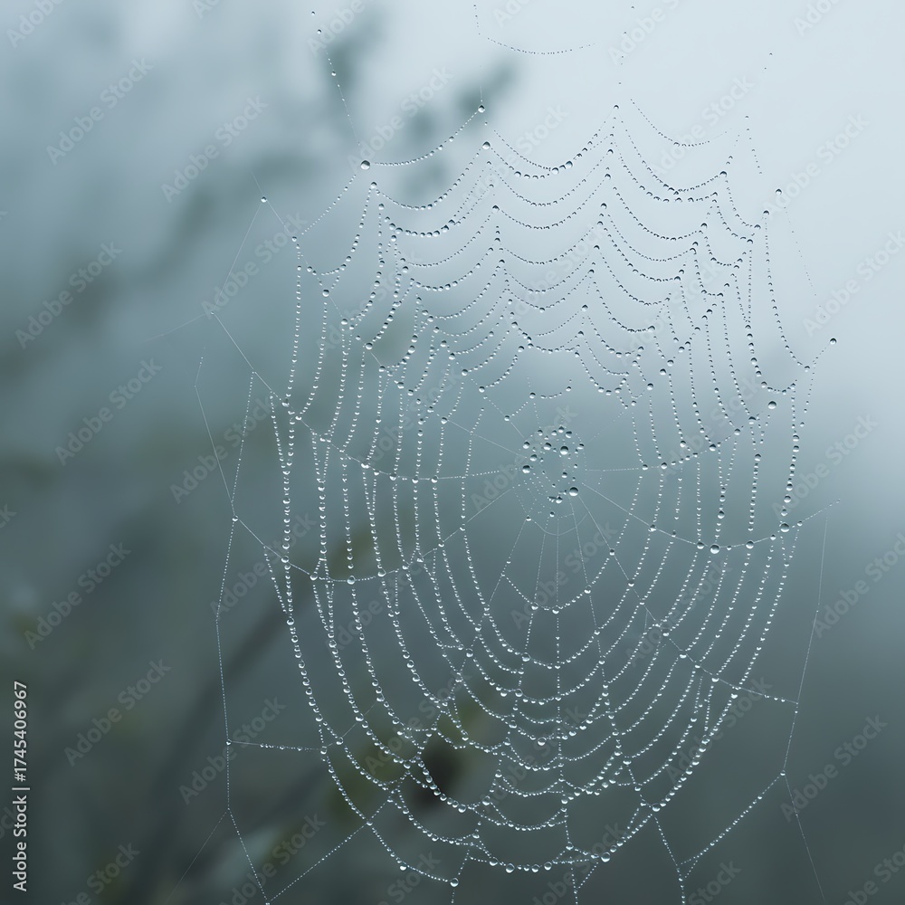 Naklejka premium Macro Illustration of Dew-Covered Spiderweb