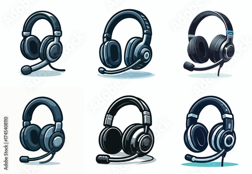 Vector set of simple gaming headset images