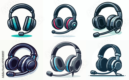 Vector set of simple gaming headset images