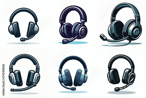 Vector set of simple gaming headset images