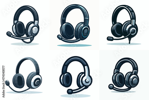 Vector set of simple gaming headset images