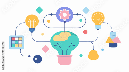 A creative brainstorming session depicting mind maps filled with ideas sketches and notes highlighting the process of generating design concepts.