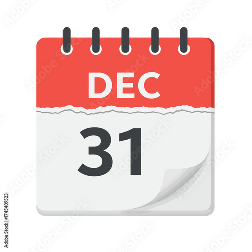 December 31st Calendar Page End of Year and New Year's Eve Date Reminder