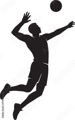 Powerful Volleyball Spike Silhouette | Dynamic Jump Athlete Vector Art