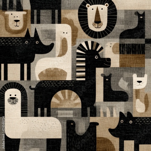 Whimsical Menagerie of Forms: A delightful illustration, teeming with stylized animals, presents a playful and artistic exploration of diverse creatures in a harmonious composition.