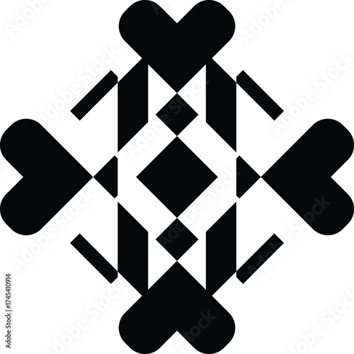 a black-and-white geometric pattern, possibly a logo or a decorative design. The image is partially obscured by a white rectangle.