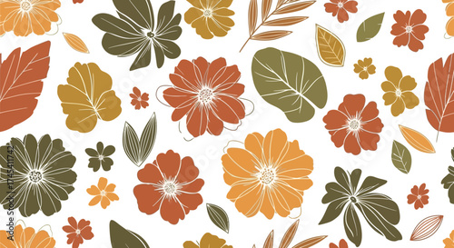 Elegant floral pattern background in warm autumn colors, perfect for stylish seasonal designs and creative projects, bringing a touch of nature indoors