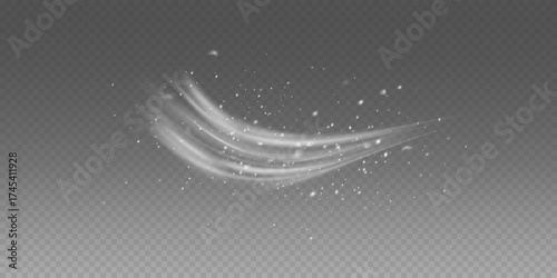Cold winter wind texture PNG with soft blizzard effect. Transparent snow swirl overlay with frosty sparkles for holiday or Christmas design.