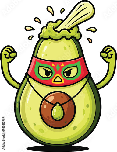 Cartoon Avocado Luchador Ready for Action