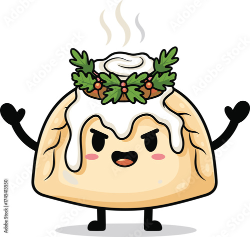 Cute Manti Cartoon Character with Armenian Garland and Steaming