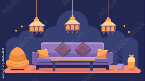 A cozy lounge area with comfortable seating soft cushions and decorative lanterns creating a relaxing spot for guests to unwind during a gathering.