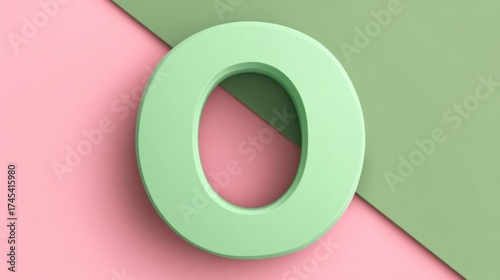 A green three-dimensional letter O stands boldly between pink and green flat surfaces with soft shadows.