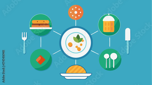 A detailed illustration of a meal plating guide highlighting different plating techniques and styles to enhance presentation and visual appeal.