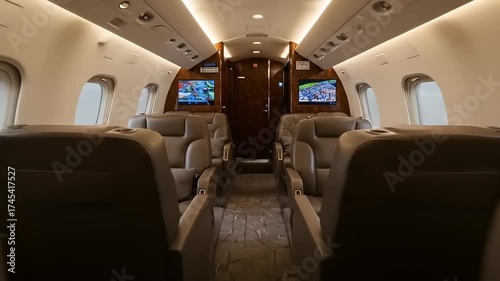 Elegant and Luxurious Interior of a Private Jet Airplane.