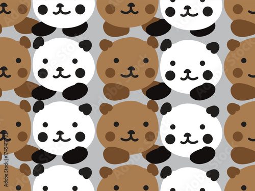 Cute and nice happy panda and brown bear. Seamless vector pattern for design and decoration. 