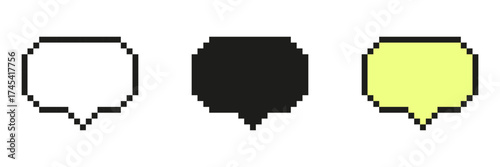 Pixel Triple Message Bubble Icon Collection. Pixel Art Set of Three Communication Icons For Group Chat. Isolated Vector Illustration
