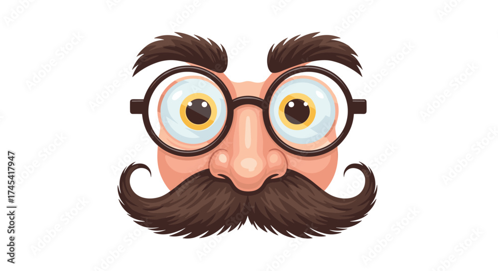 Obraz premium A humorous novelty disguise mask featuring large expressive eyes a prominent nose and a bushy mustache.