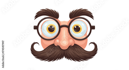 A humorous novelty disguise mask featuring large expressive eyes a prominent nose and a bushy mustache.
