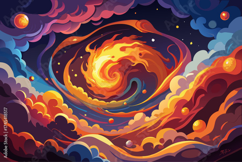 Vibrant ethereal nebula swirling with cosmic dust and stars illustration vector vector