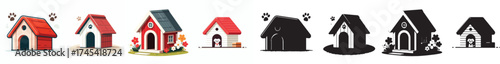 Set of vector and shilhouttes simple dog house images on white background