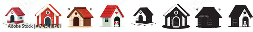 Set of vector and shilhouttes simple dog house images on white background