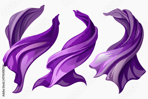 Dynamic vector art of flowing translucent purple fabric pieces for design vector