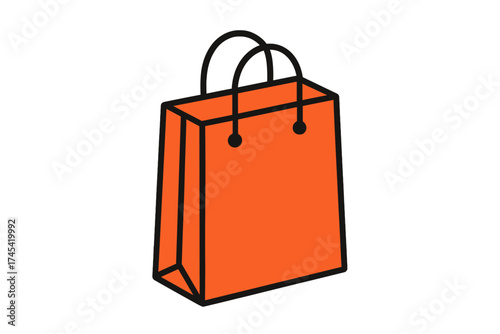 Bright orange paper shopping bag with black handles for retail purchases and delivery
