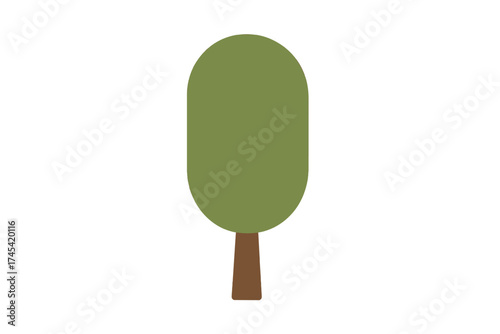 Minimalist geometric tree shape with rounded green canopy and short brown trunk