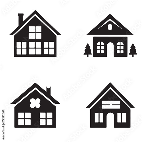 House Silhouette Icons Set – Home, Cottage, Architecture, Real Estate Vector Design