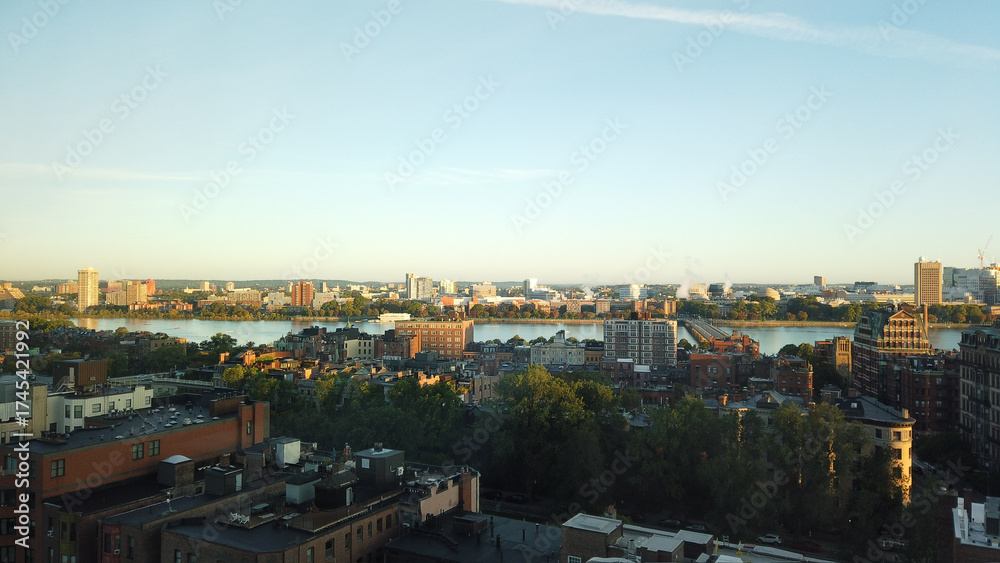 Naklejka premium Panoramic photo of downtown Boston in Massachusetts