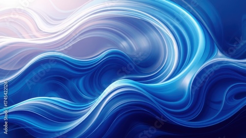 Abstract blue and white flowing waves with gradient colors and smooth transitions in a dynamic pattern