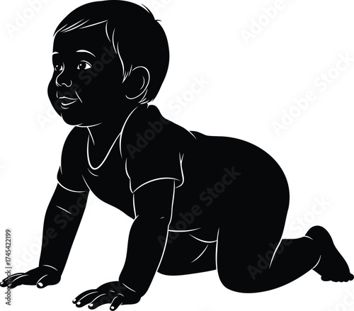 Silhouette of a Crawling Baby in Onesie – Vector Illustration of Infant Development and Childhood Growth Concept