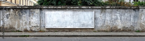 Missing poster template on city street wall concept. A weathered wall with an empty space for advertising or artwork.