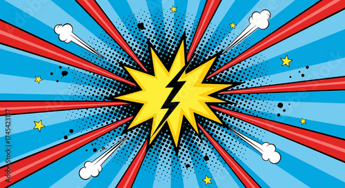 Vibrant Pop Art Explosion with Central Lightning Bolt