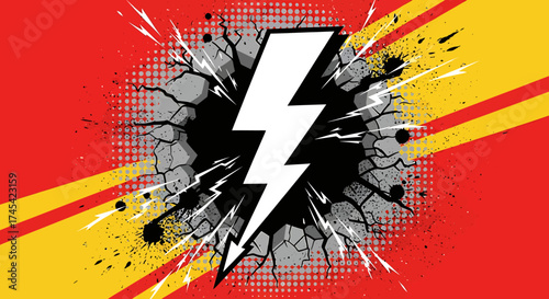 Dynamic Comic Book Illustration of a Powerful Lightning Bolt Bursting Through