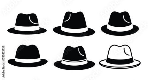 Black fedora hats with white bands vector