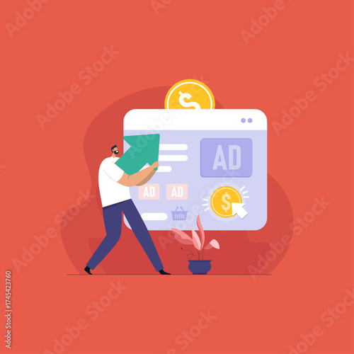 Vector pay per click seo optimization digital marketing and paid promotion on social media network